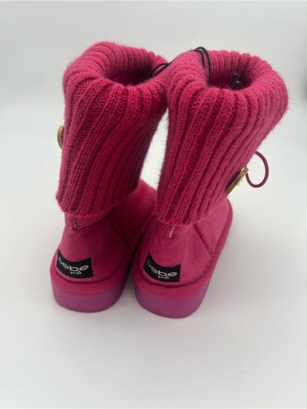 Bebe light up hot pink boots girls size 12 heart button fur lining faux suede - Picture 4 of 8